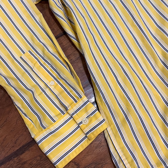 Chaps Easy Care men’s yellow striped button down long sleeve shirt chest pocket - Picture 2 of 12